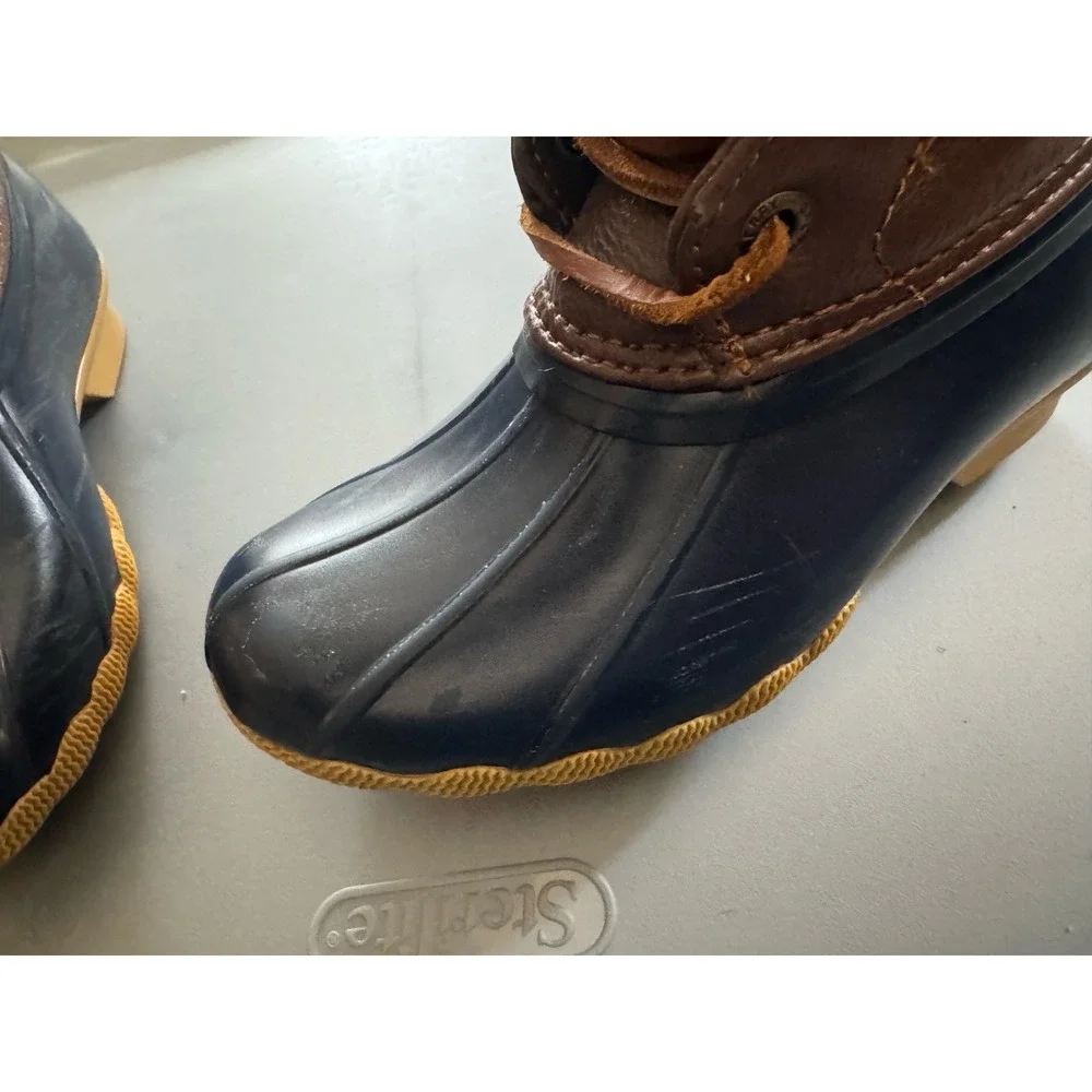 Sperry Kids Saltwater Duck Boots Navy Brown Blue CG55203A Size 11M